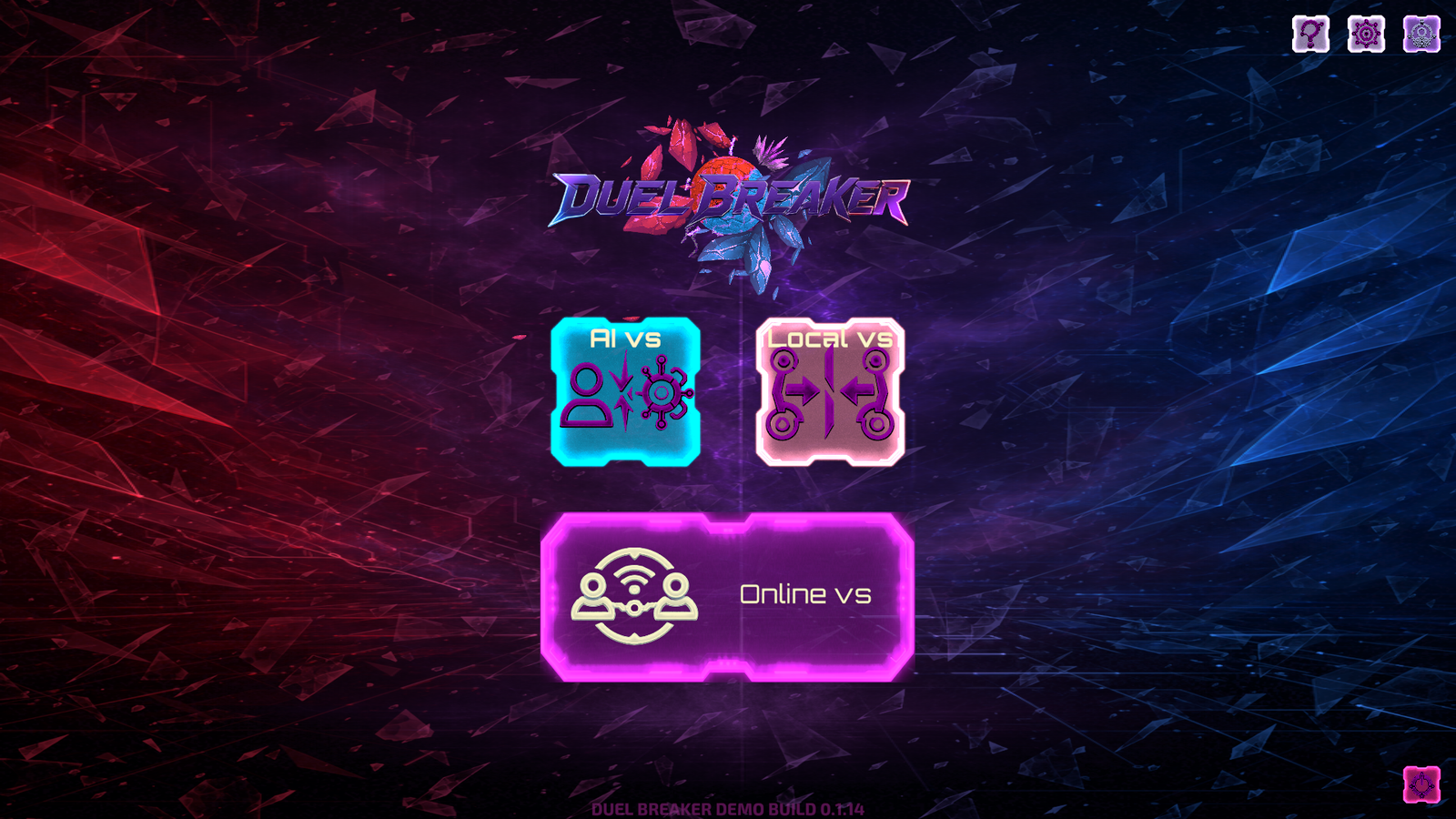 Duel Breaker mode menu offering PvAI, local PvP, and online versus play.