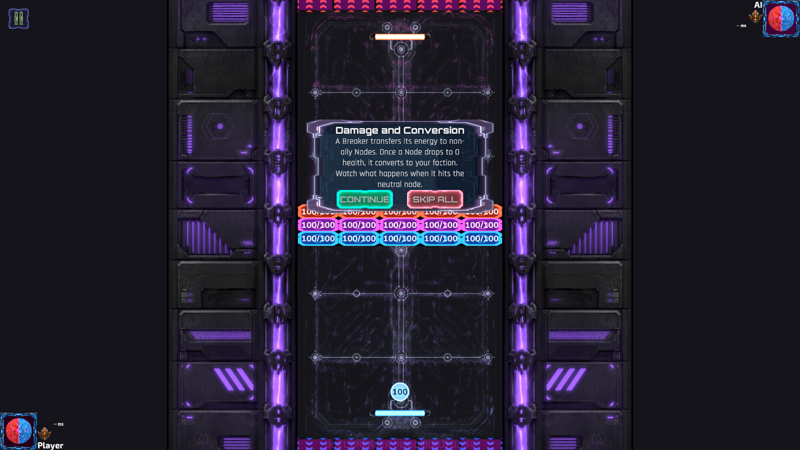 Duel Breaker gameplay screenshot showing brick conversion and pressure
